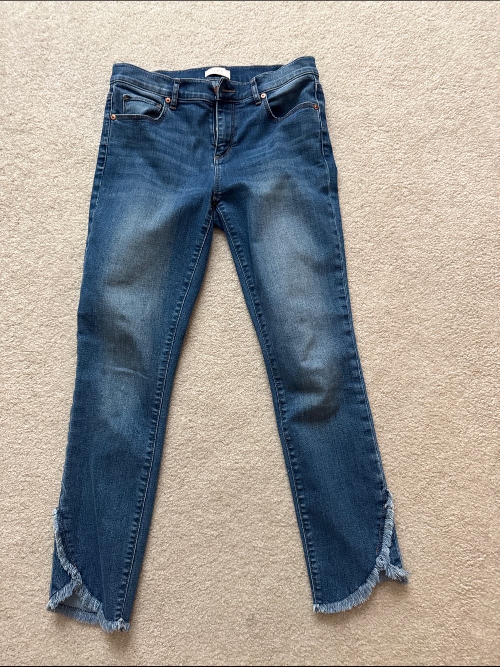 LOFT Dark Blue Cropped Frayed Hem Jeans